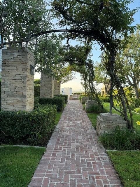 Brick Pathway with Iron Arch